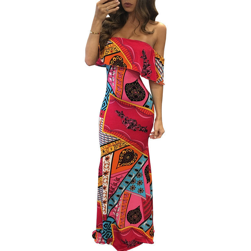 Online discount shop Australia - Boho Fashion Sexy Bodycon Long Summer Dresses Off The Shoulder Strapless Flower Print Backless Elegant Party Maxi Dress