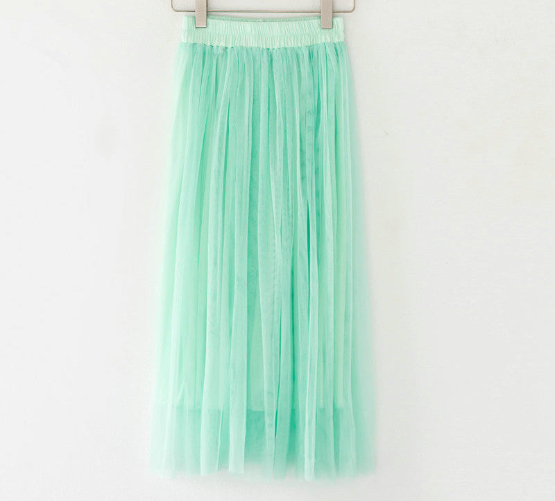 Online discount shop Australia - Fashion Ladies Gray Color 3 Layer Pleated Skirt Long Tulle Skirts Straight Grey Solid Mesh Skater Skirt