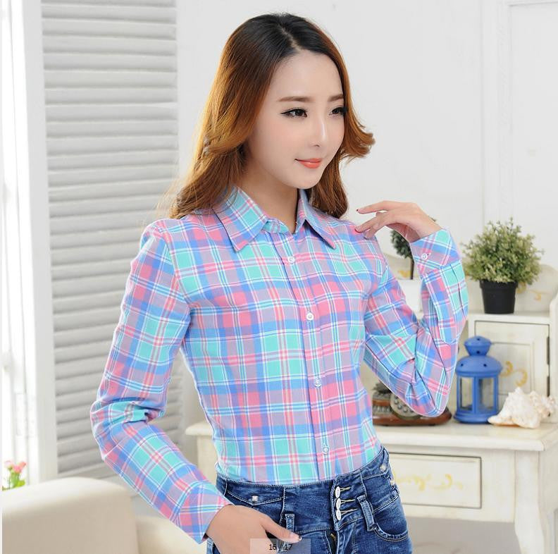 Fashion Casual Lapel Plus Size Blouses women plaid shirt Checks Flannel Shirts Female Long Sleeve Tops Blouse