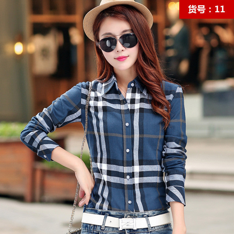 Fashion Casual Lapel Plus Size Blouses women plaid shirt Checks Flannel Shirts Female Long Sleeve Tops Blouse