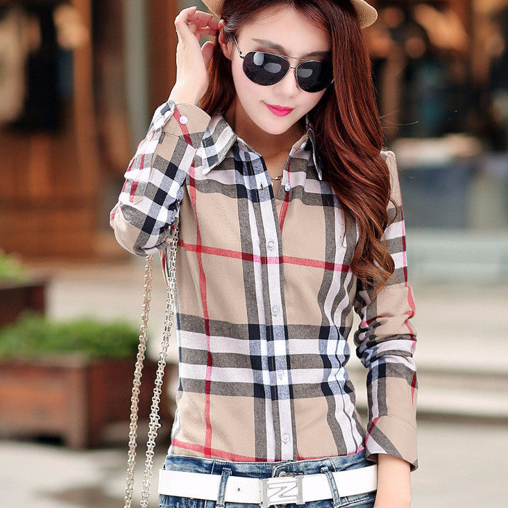 Fashion Casual Lapel Plus Size Blouses women plaid shirt Checks Flannel Shirts Female Long Sleeve Tops Blouse