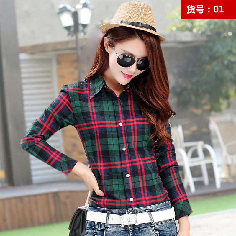 Fashion Casual Lapel Plus Size Blouses women plaid shirt Checks Flannel Shirts Female Long Sleeve Tops Blouse