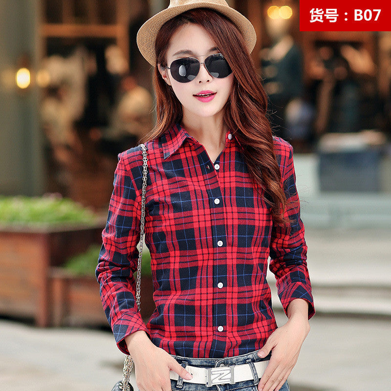 Fashion Casual Lapel Plus Size Blouses women plaid shirt Checks Flannel Shirts Female Long Sleeve Tops Blouse