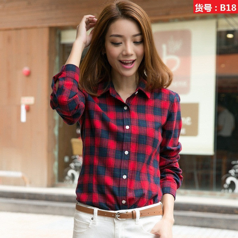 Fashion Casual Lapel Plus Size Blouses women plaid shirt Checks Flannel Shirts Female Long Sleeve Tops Blouse