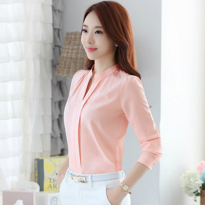 women blouse solid color lace OL shirt collar shirt ladies tops slim fashion clothes 861B 25