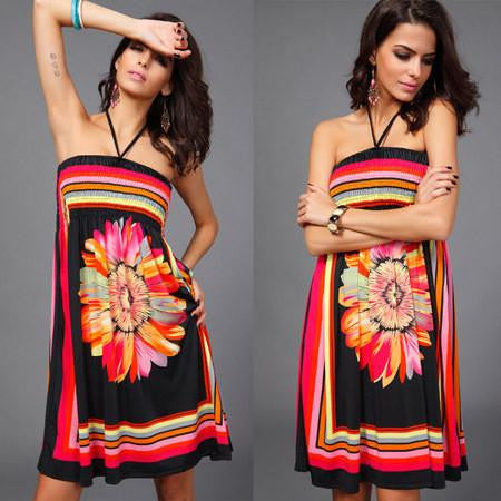 Summer Dress Women Casual Strapless Floral Beach Dress Bodycon Bohimian Dress Sarafan Office Dress Ladies Sundress Vestidos