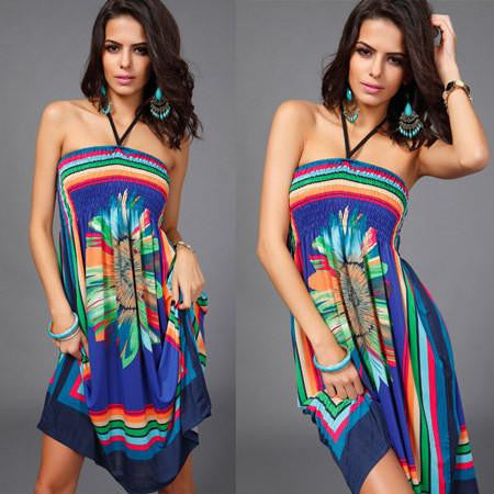 Summer Dress Women Casual Strapless Floral Beach Dress Bodycon Bohimian Dress Sarafan Office Dress Ladies Sundress Vestidos