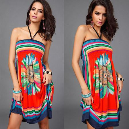 Summer Dress Women Casual Strapless Floral Beach Dress Bodycon Bohimian Dress Sarafan Office Dress Ladies Sundress Vestidos