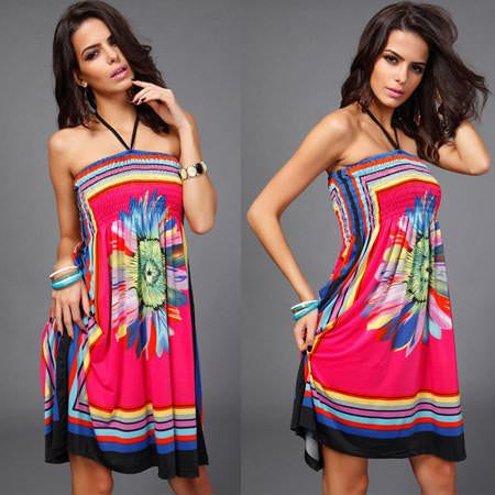 Summer Dress Women Casual Strapless Floral Beach Dress Bodycon Bohimian Dress Sarafan Office Dress Ladies Sundress Vestidos