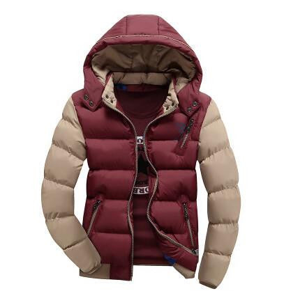 Thick Fashion Patchwork Zipper White Black Red Khaki Yellow Jacket Men Parkas