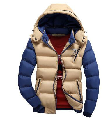 Thick Fashion Patchwork Zipper White Black Red Khaki Yellow Jacket Men Parkas