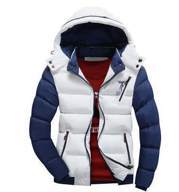 Thick Fashion Patchwork Zipper White Black Red Khaki Yellow Jacket Men Parkas