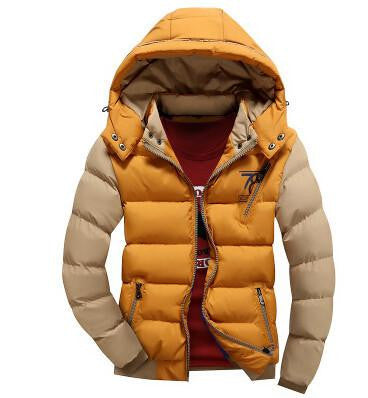 Thick Fashion Patchwork Zipper White Black Red Khaki Yellow Jacket Men Parkas