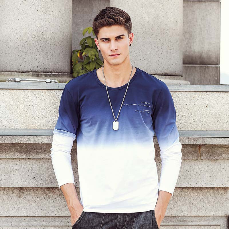 Pioneer Camp Arrive Mens T Shirts Fashion O-Neck casual Long Sleeve T-Shirt Gradient band Clothing T Shirt Homme 611907