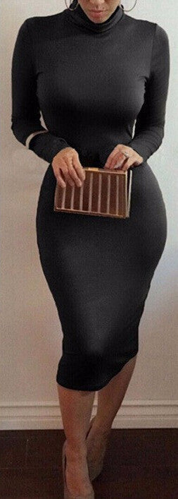 Long party dresses Autumn dresses High collar bandage Bottoming Women Dress Casual Dress