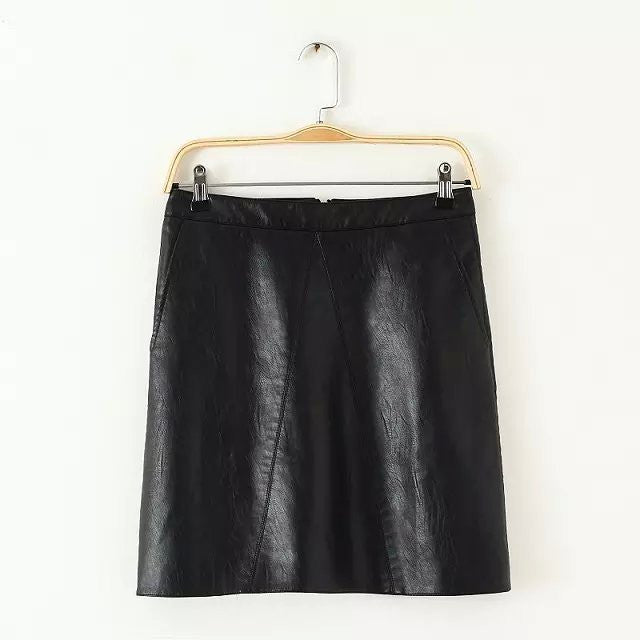 PU faux leather women skirt pink yellow black back zipper