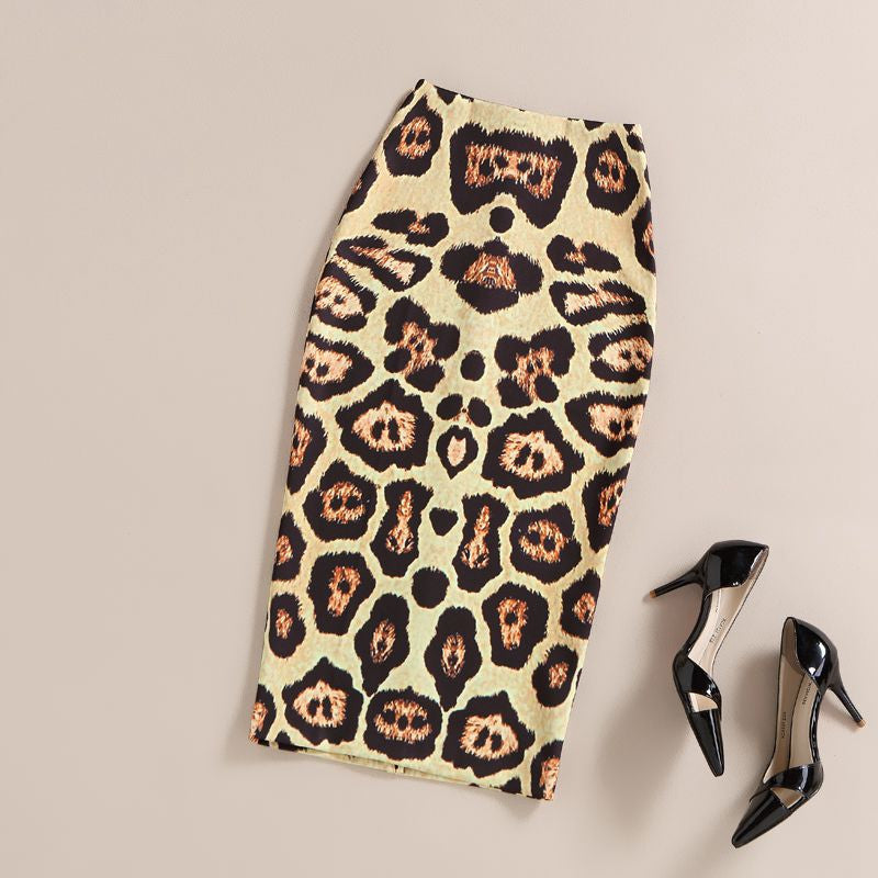 Pencil Skirt Women High Waist Vintage Elegant Bodycon Green/Camel Leopard Print Midi Skirts Female