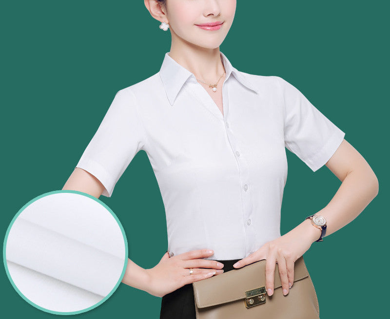 OL White Shirt Women Office Ladies Short Tops Black Plus Size Blouses Women Work Shirt XS-5XL 21colors