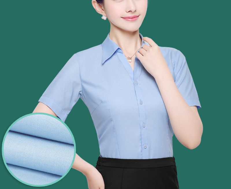 OL White Shirt Women Office Ladies Short Tops Black Plus Size Blouses Women Work Shirt XS-5XL 21colors