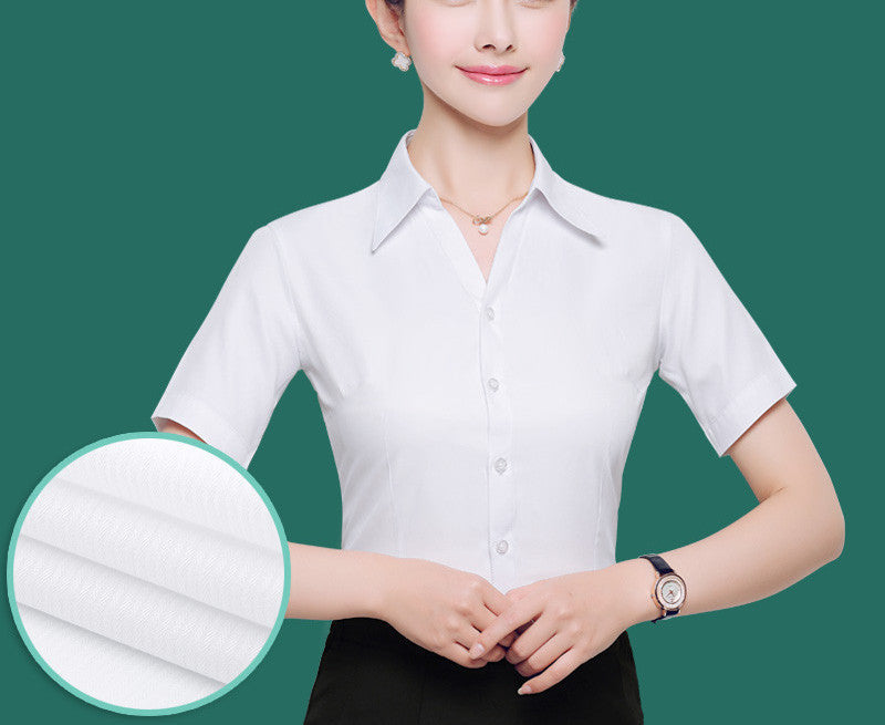 OL White Shirt Women Office Ladies Short Tops Black Plus Size Blouses Women Work Shirt XS-5XL 21colors