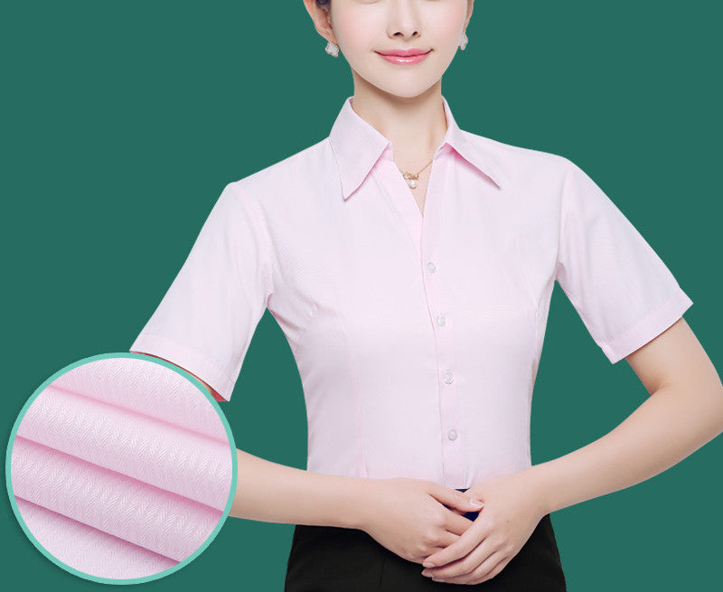 OL White Shirt Women Office Ladies Short Tops Black Plus Size Blouses Women Work Shirt XS-5XL 21colors