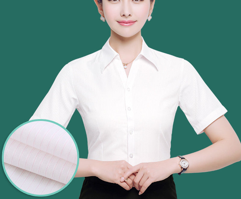 OL White Shirt Women Office Ladies Short Tops Black Plus Size Blouses Women Work Shirt XS-5XL 21colors