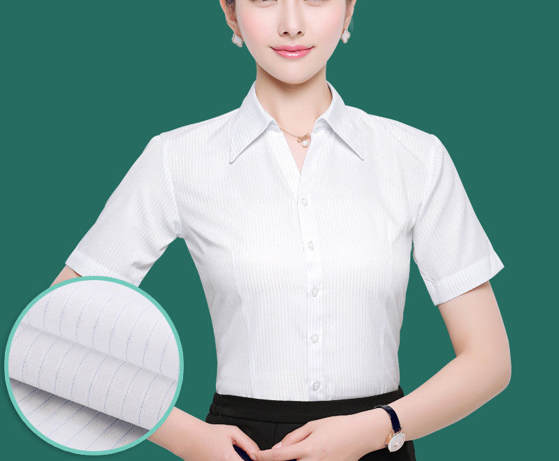 OL White Shirt Women Office Ladies Short Tops Black Plus Size Blouses Women Work Shirt XS-5XL 21colors