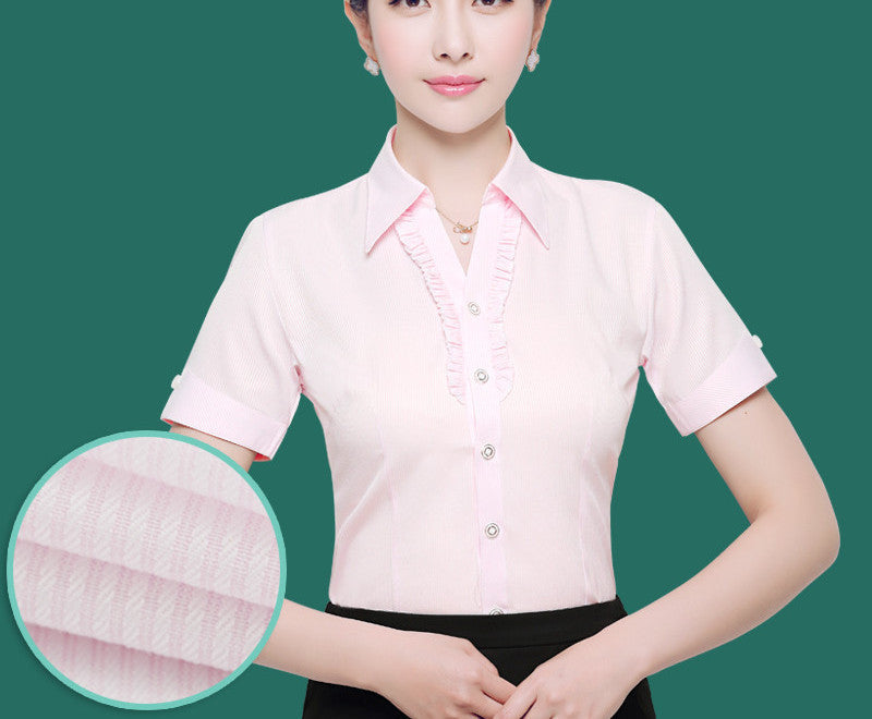 OL White Shirt Women Office Ladies Short Tops Black Plus Size Blouses Women Work Shirt XS-5XL 21colors
