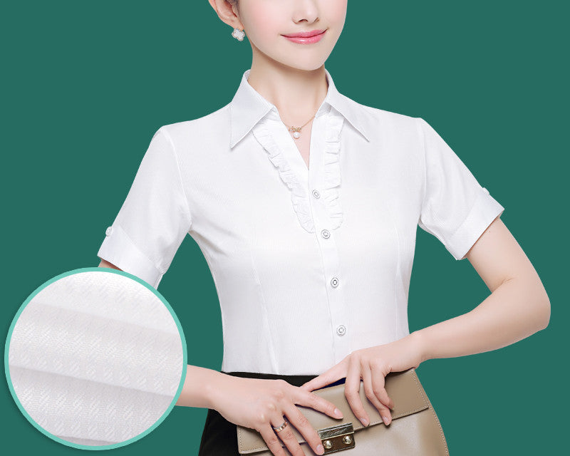 OL White Shirt Women Office Ladies Short Tops Black Plus Size Blouses Women Work Shirt XS-5XL 21colors