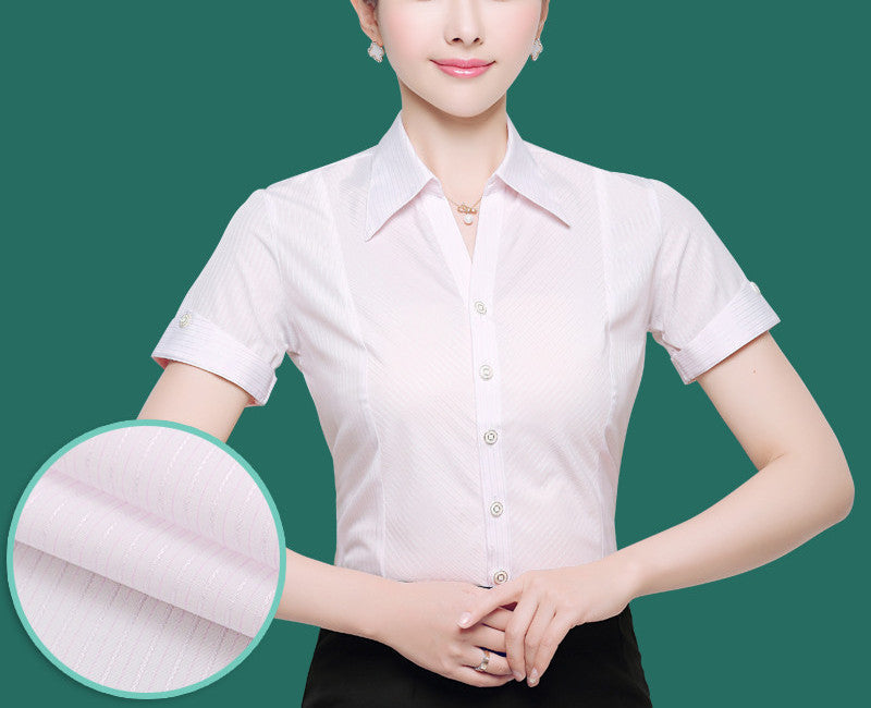 OL White Shirt Women Office Ladies Short Tops Black Plus Size Blouses Women Work Shirt XS-5XL 21colors