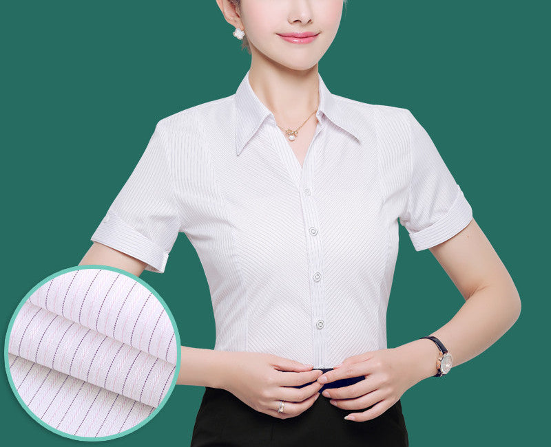 OL White Shirt Women Office Ladies Short Tops Black Plus Size Blouses Women Work Shirt XS-5XL 21colors