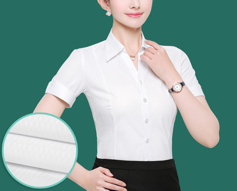 OL White Shirt Women Office Ladies Short Tops Black Plus Size Blouses Women Work Shirt XS-5XL 21colors