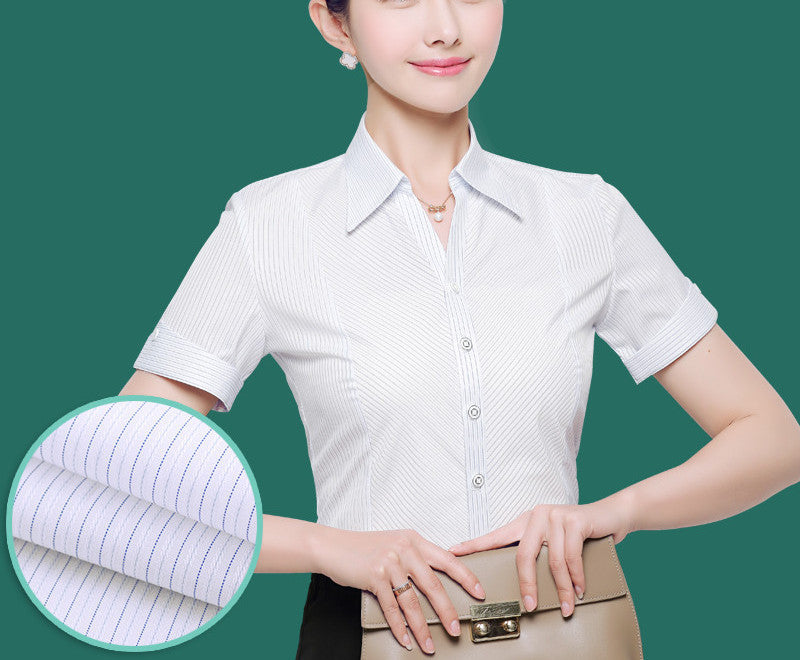 OL White Shirt Women Office Ladies Short Tops Black Plus Size Blouses Women Work Shirt XS-5XL 21colors