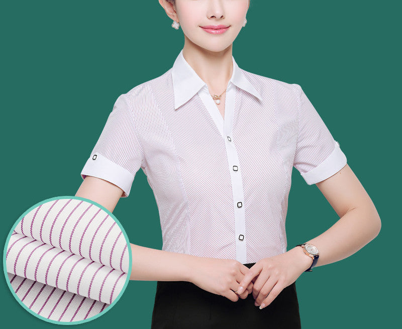 OL White Shirt Women Office Ladies Short Tops Black Plus Size Blouses Women Work Shirt XS-5XL 21colors