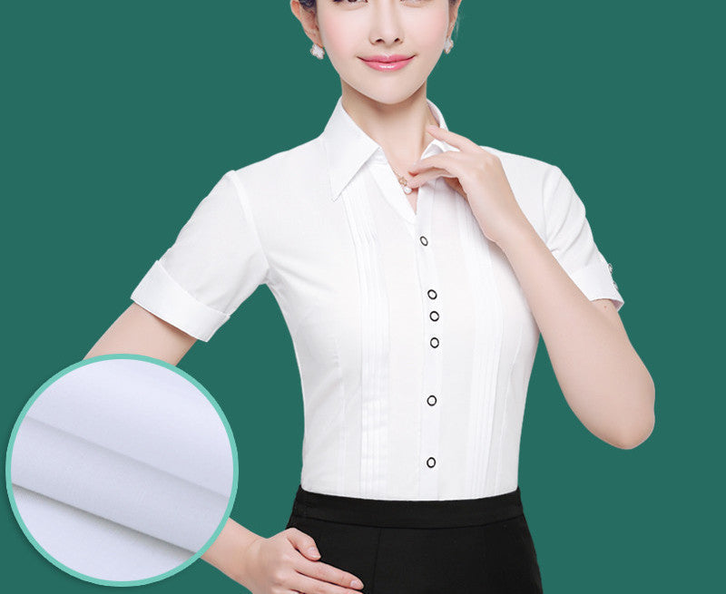 OL White Shirt Women Office Ladies Short Tops Black Plus Size Blouses Women Work Shirt XS-5XL 21colors