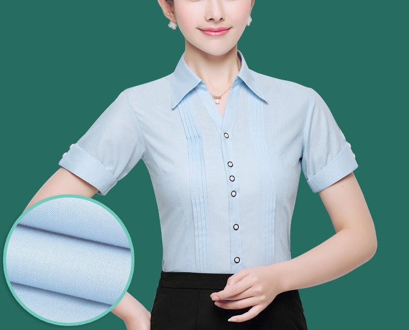 OL White Shirt Women Office Ladies Short Tops Black Plus Size Blouses Women Work Shirt XS-5XL 21colors