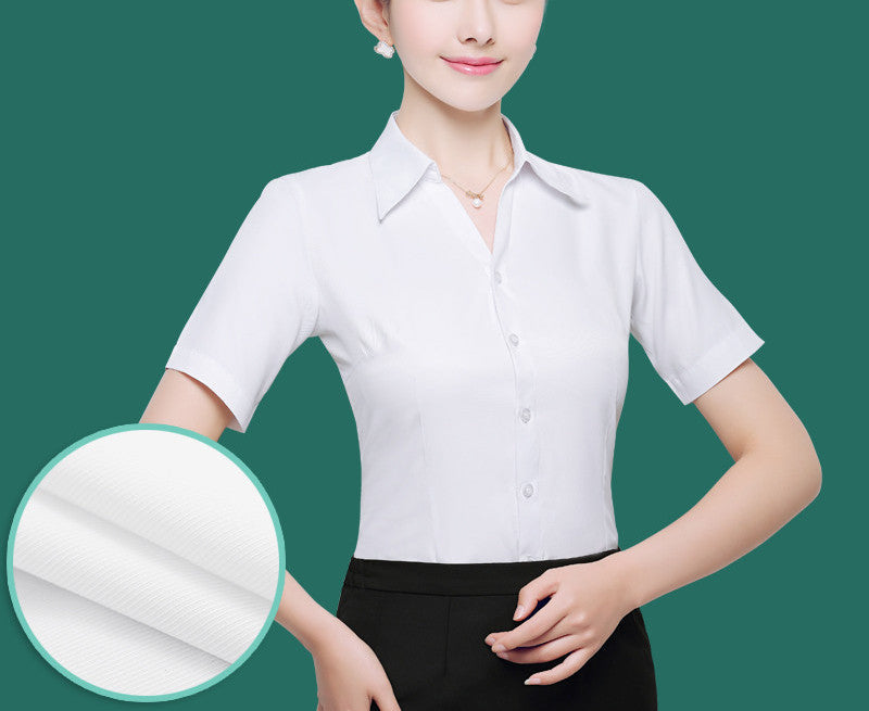 OL White Shirt Women Office Ladies Short Tops Black Plus Size Blouses Women Work Shirt XS-5XL 21colors