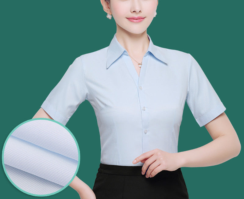 OL White Shirt Women Office Ladies Short Tops Black Plus Size Blouses Women Work Shirt XS-5XL 21colors