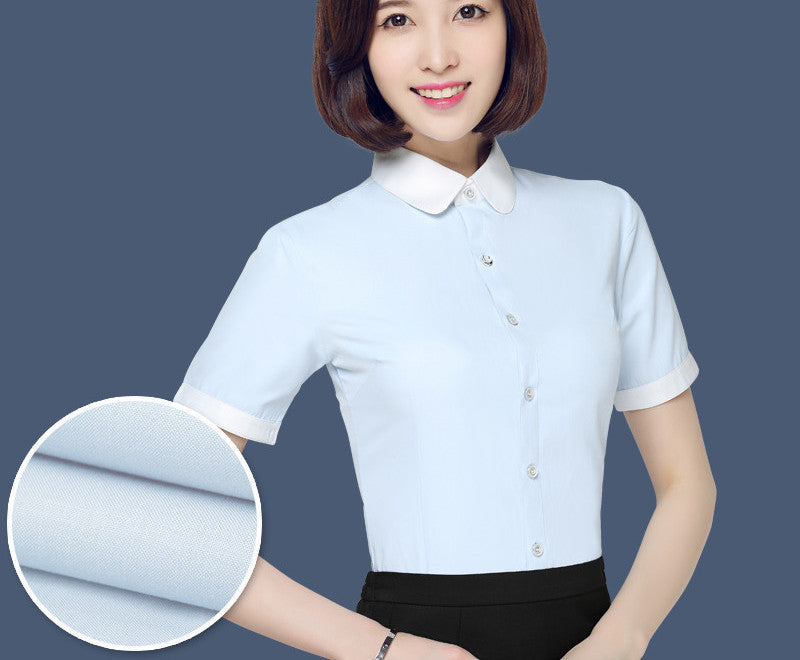 OL White Shirt Women Office Ladies Short Tops Black Plus Size Blouses Women Work Shirt XS-5XL 21colors