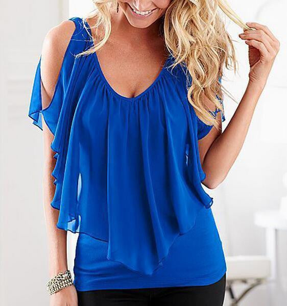 women blouse Women Sleeveless Irregular Chiffon Blouses Off The Shoulder Women Tops LJ1254M