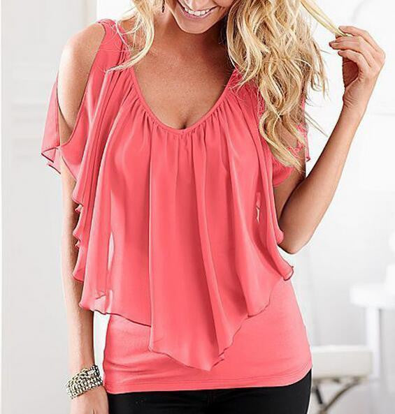 women blouse Women Sleeveless Irregular Chiffon Blouses Off The Shoulder Women Tops LJ1254M