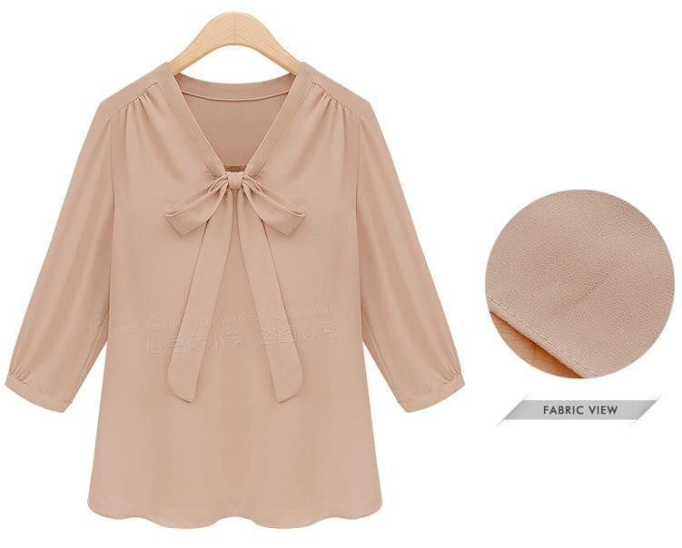 Women Blouses Fashion Ribbon Tops Long sleeve Chiffon Shirts V Neck Female Clothing Ladies Office Clothes