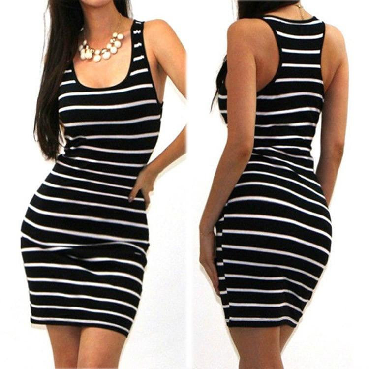 Womens Summer Dresses Arrival Summer Casual Striped Vest Beach Dress Sleeveless Bodycon Slim Party Mini Dress