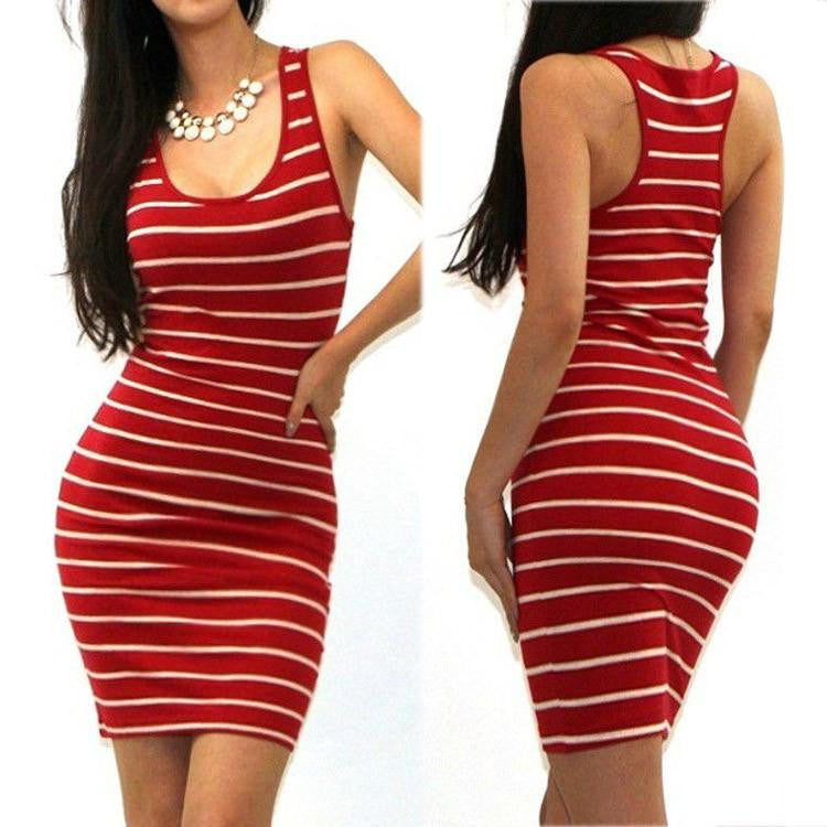 Womens Summer Dresses Arrival Summer Casual Striped Vest Beach Dress Sleeveless Bodycon Slim Party Mini Dress