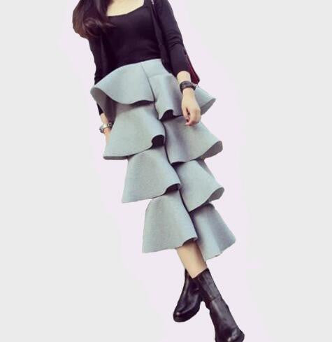 Online discount shop Australia - Cake Skirt Space Cotton Women Ruffles Maxi Dress Irregular Casual Solid Color Long Skirt