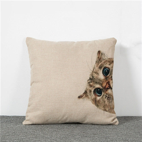 Pillowcase Laughing Cat Dog Cotton Linen Cushion Bull Terrier Animal Sofa Printed 18x18 Inches Home Decorative Euro Pillow Cover