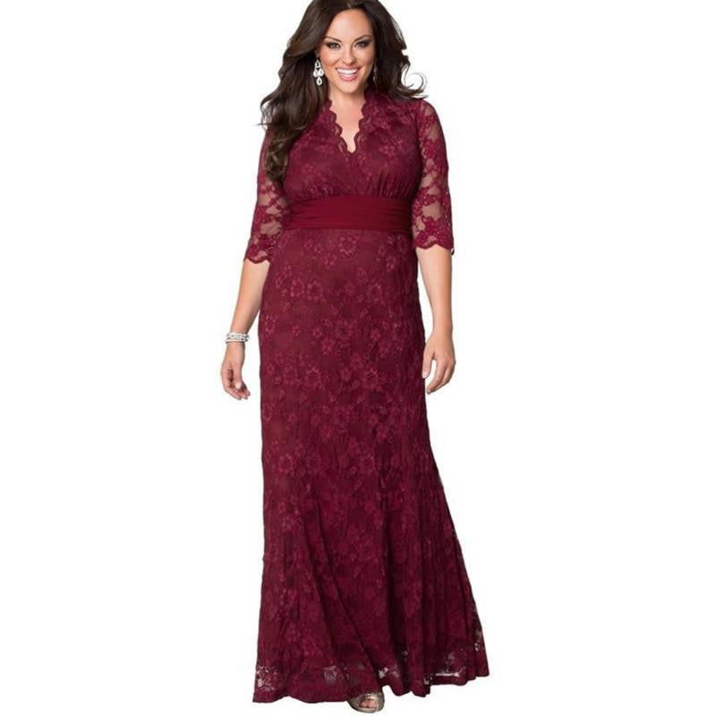 Women Big Large Plus Size Elegant Evening Maxi Long Little Black Red Party Lace Dresses