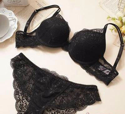 push up bra transparent lace bra & panties sets thin cup deep-V women sexy underwear bra set