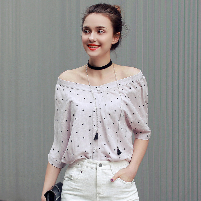 Online discount shop Australia - New Arrival Fashion Women Shirt Kawaii Half Sleeve Slash Neck Harajuku  Women Top Tees Women's Blouses