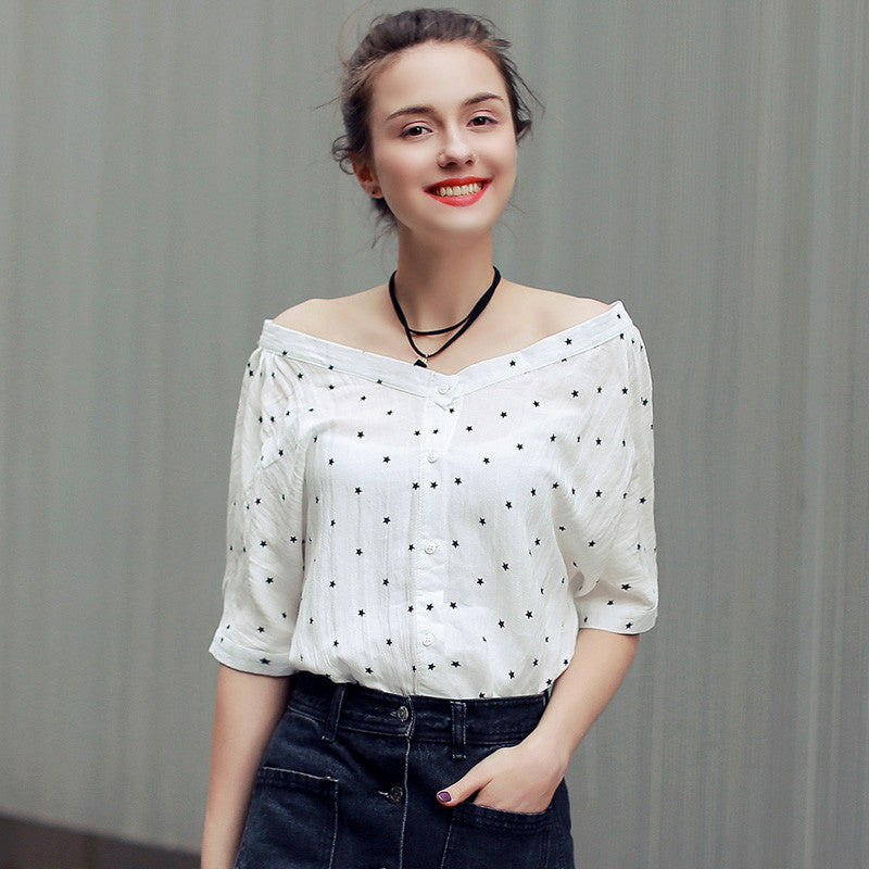 Online discount shop Australia - New Arrival Fashion Women Shirt Kawaii Half Sleeve Slash Neck Harajuku  Women Top Tees Women's Blouses